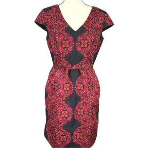 Taylor Sheath Dress Women Size 6 Cap Sleeve Belt w/Bow V-Necklines Red Black